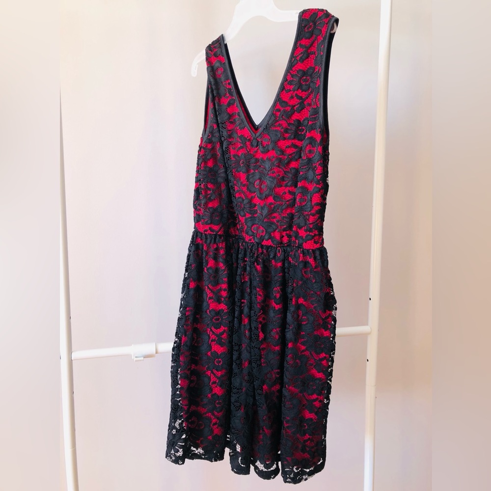 Red dress with black lace overlay. Like new. Size XL